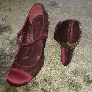 Burgundy Heels with gold Dragonfly heel